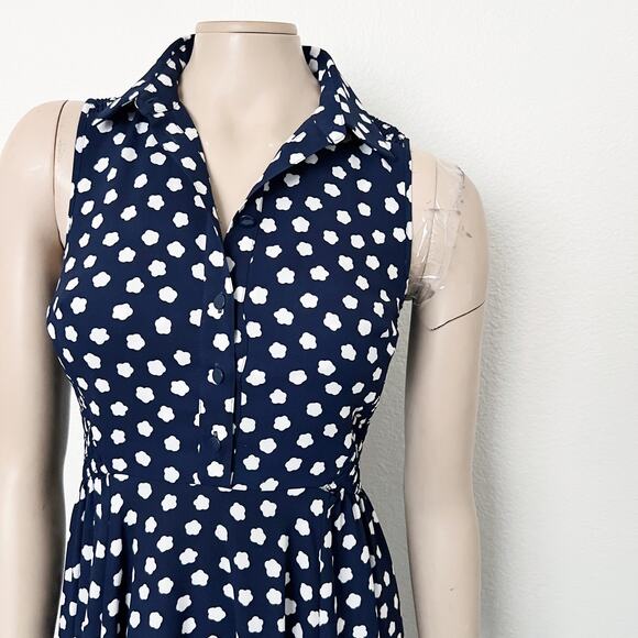[Kate Spade] Navy California Dreaming Cloud Dot Sleeveless Shirtdress Midi Sz 0 - Picture 6 of 12